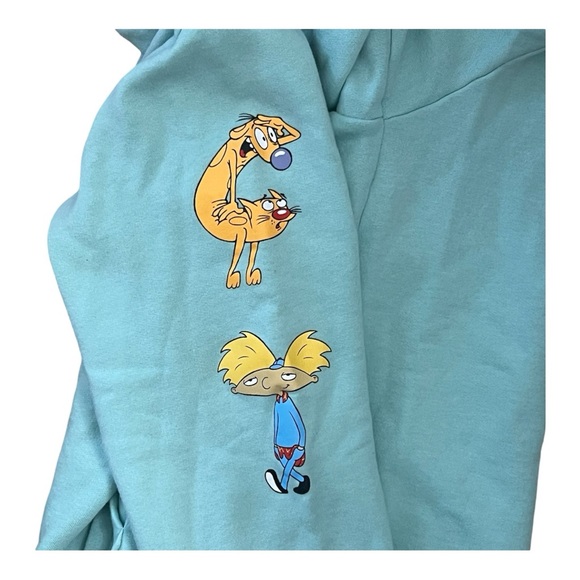 Nickelodeon 90's Retro Hoodie Mint Green Hey Arnold Cat Dog Rugrats Small - Picture 7 of 10